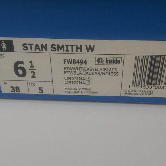 Adidas Stan Smith White Easy Yellow Pearl Rare 8494 Size W 6.5 With Box Like New - Picture 2 of 8